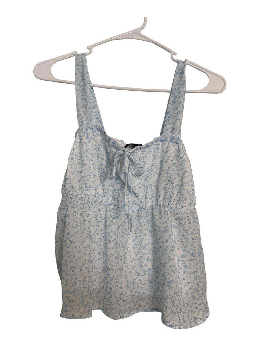 Light Blue Floral Tie-Front Women's Tank Top